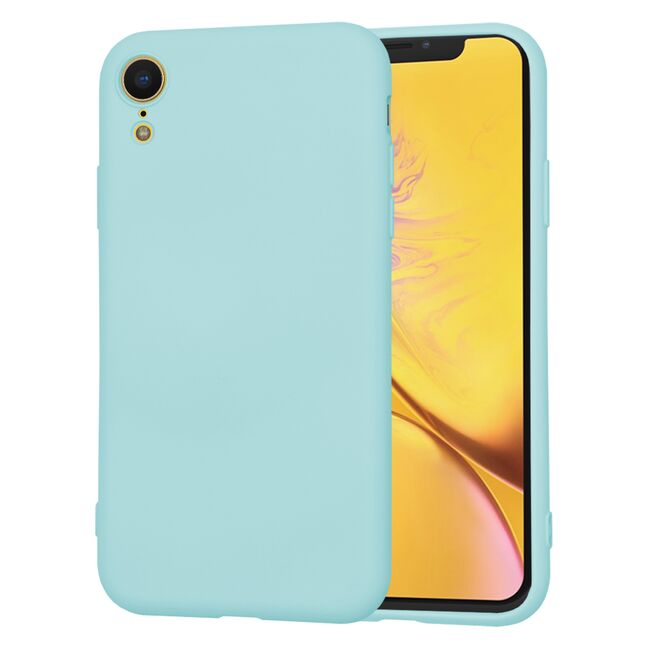 Husa pentru iPhone XR Liquid Silicone, subțire, captusita cu microfibra, anti amprentă, protectie cameră foto, turcoaz