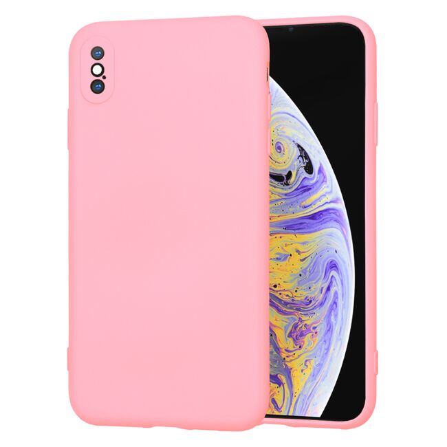Husa pentru iPhone XS Max Liquid Silicone, subțire, captusita cu microfibra, anti amprentă, protectie cameră foto, roz