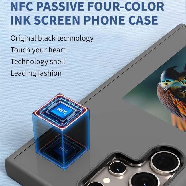 Husa pentru Samsung Galaxy S24 Ultra, DIY customizabil cu ecran E-ink, NFC Photo Display, negru