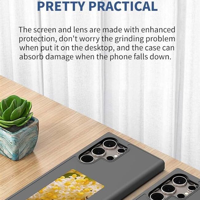 Husa pentru Samsung Galaxy S24 Ultra, DIY customizabil cu ecran E-ink, NFC Photo Display, negru