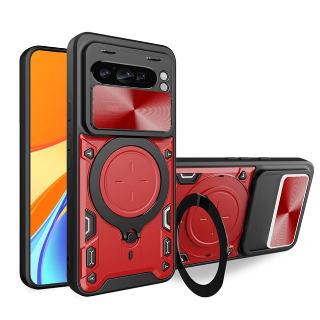 Husa pentru  Google Pixel 9 Pro XL cu protecție pentru cameră și suport magnetic integrat Ring Shockproof, rosu