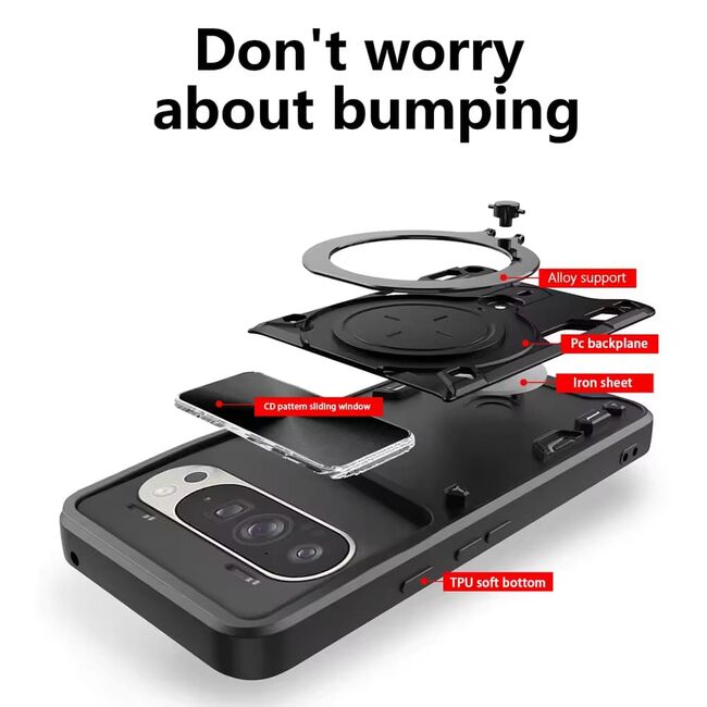 Husa pentru  Google Pixel 9 Pro XL cu protecție pentru cameră și suport magnetic integrat Ring Shockproof, albastru