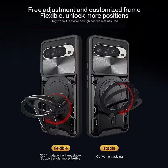 Husa pentru  Google Pixel 9 Pro XL cu protecție pentru cameră și suport magnetic integrat Ring Shockproof, albastru