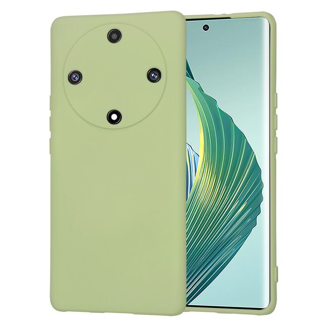 Husa pentru  Honor Magic 5 Lite Liquid Silicone, subțire, captusita cu microfibra, anti amprentă, protectie cameră foto, verde