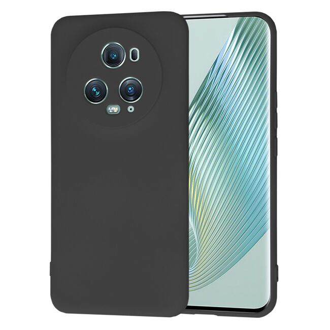 Husa pentru  Honor Magic 5 Pro Liquid Silicone, subțire, captusita cu microfibra, anti amprentă, protectie cameră foto, negru
