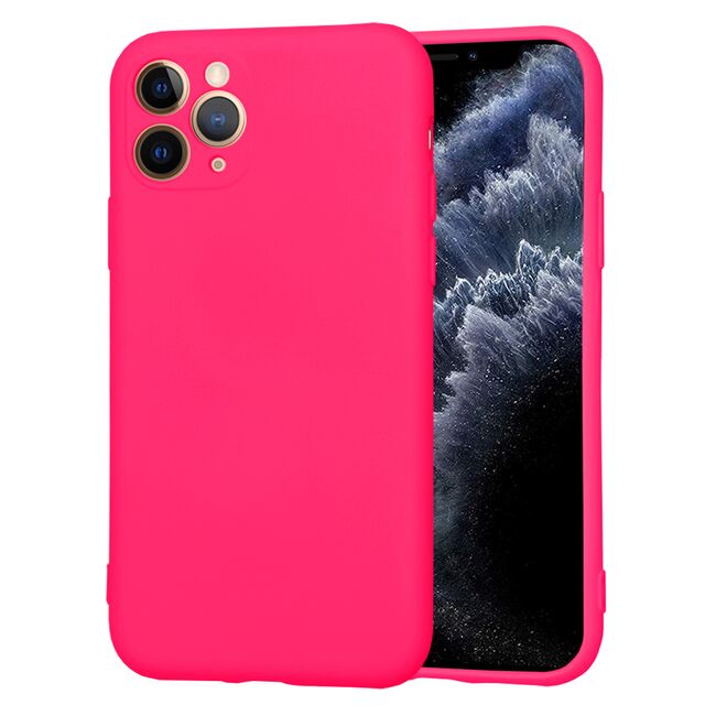 Husa pentru  iPhone 11 Pro Liquid Silicone, subțire, captusita cu microfibra, anti amprentă, protectie cameră foto, fucsia