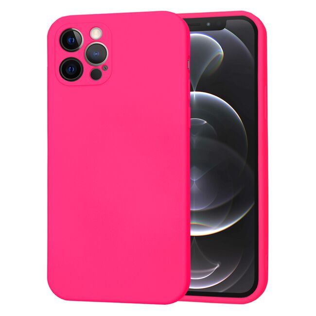 Husa pentru  iPhone 12 Pro Liquid Silicone, subțire, captusita cu microfibra, anti amprentă, protectie cameră foto, fucsia