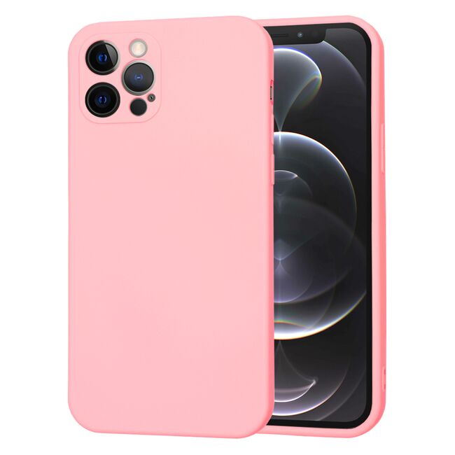 Husa pentru  iPhone 12 Pro Liquid Silicone, subțire, captusita cu microfibra, anti amprentă, protectie cameră foto, roz