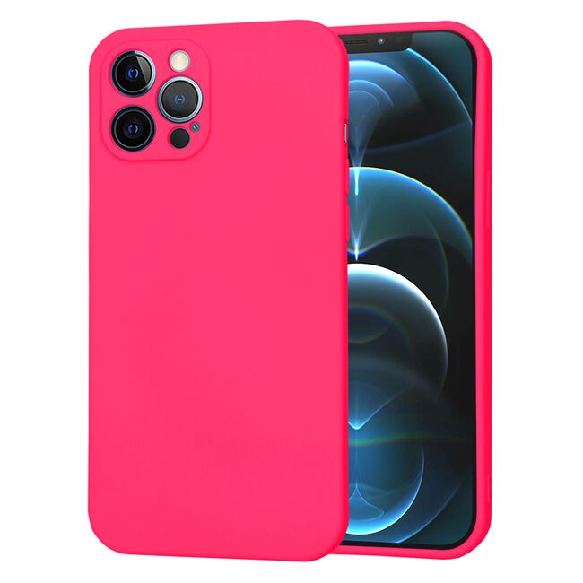 Husa pentru  iPhone 12 Pro Max Liquid Silicone, subțire, captusita cu microfibra, anti amprentă, protectie cameră foto, fucsia