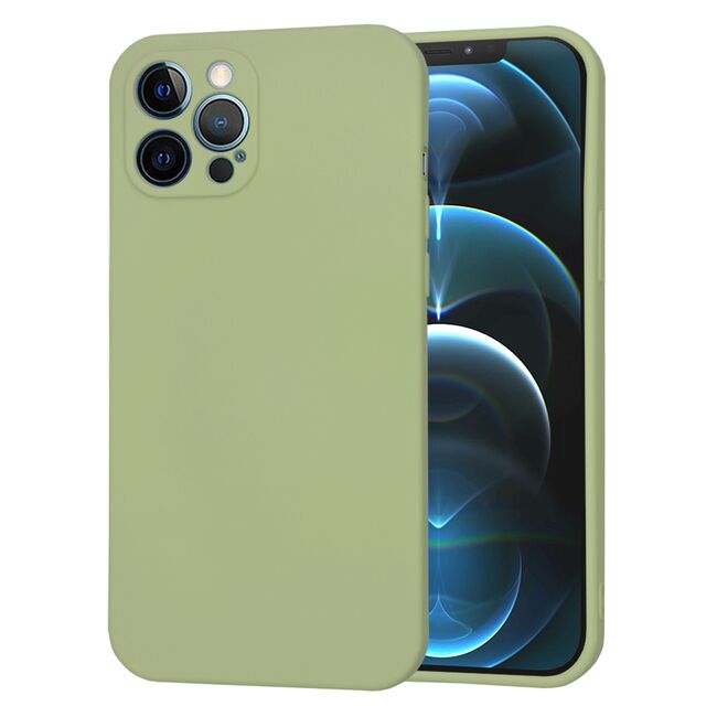 Husa pentru  iPhone 12 Pro Max Liquid Silicone, subțire, captusita cu microfibra, anti amprentă, protectie cameră foto, verde