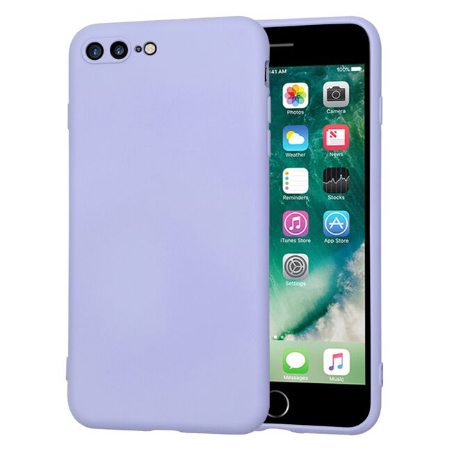 Husa pentru  iPhone 8 Plus Liquid Silicone, subțire, captusita cu microfibra, anti amprentă, protectie cameră foto, lavanda