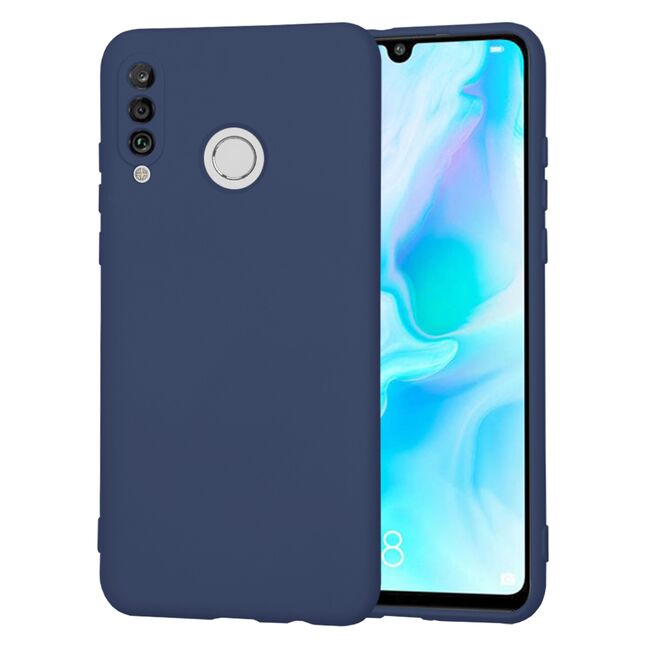 Husa pentru Huawei P30 Lite Liquid Silicone, subțire, captusita cu microfibra, anti amprentă, protectie cameră foto, albastru