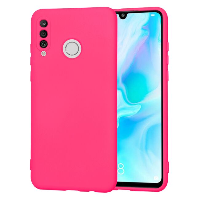 Husa pentru Huawei P30 Lite Liquid Silicone, subțire, captusita cu microfibra, anti amprentă, protectie cameră foto, fucsia