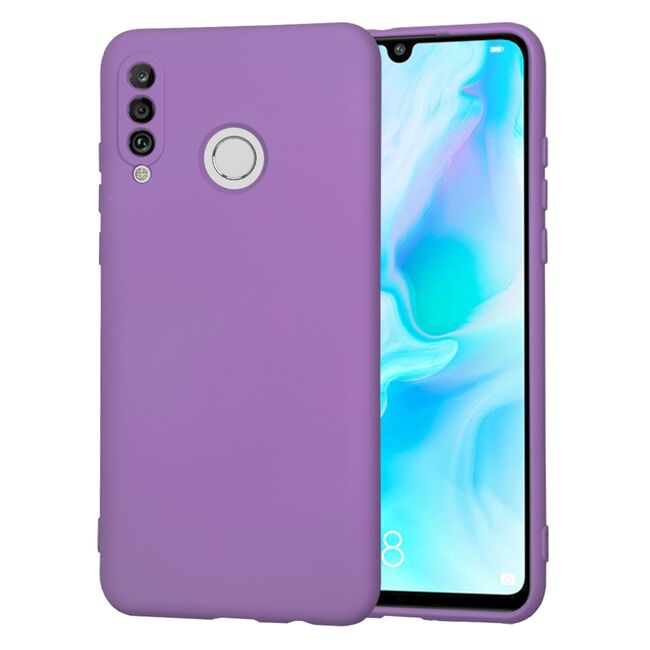 Husa pentru Huawei P30 Lite Liquid Silicone, subțire, captusita cu microfibra, anti amprentă, protectie cameră foto, mov