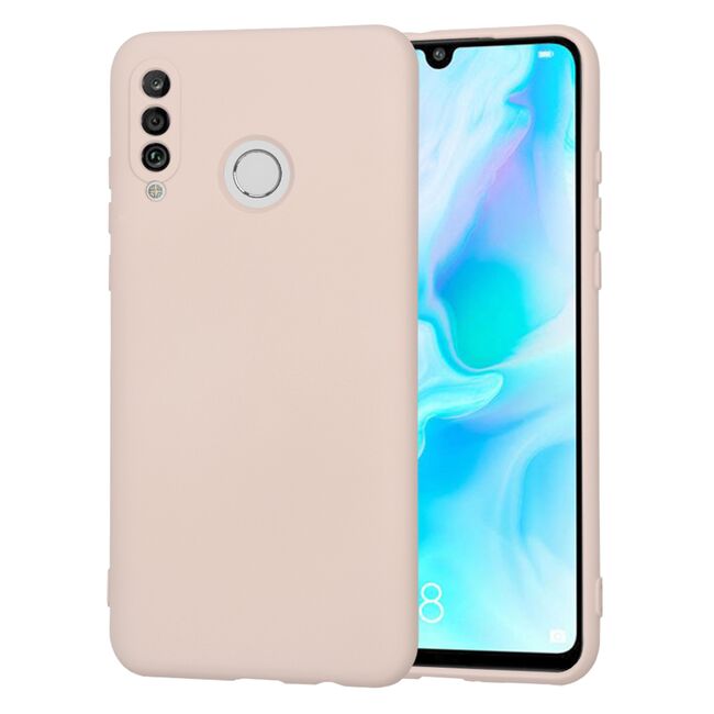 Husa pentru Huawei P30 Lite Liquid Silicone, subțire, captusita cu microfibra, anti amprentă, protectie cameră foto, roz inchis