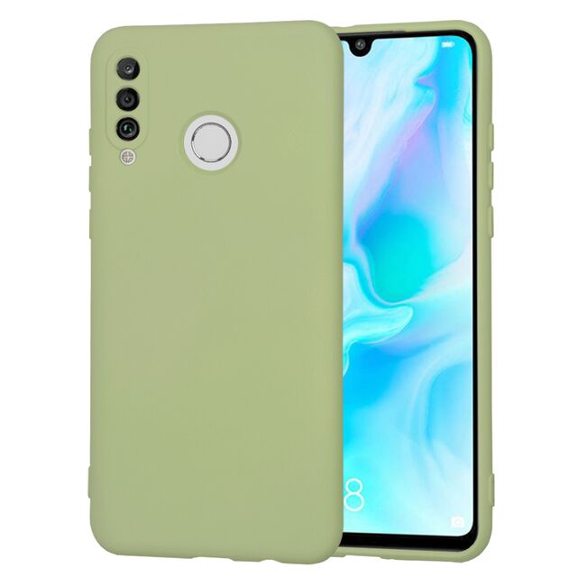 Husa pentru Huawei P30 Lite Liquid Silicone, subțire, captusita cu microfibra, anti amprentă, protectie cameră foto, verde