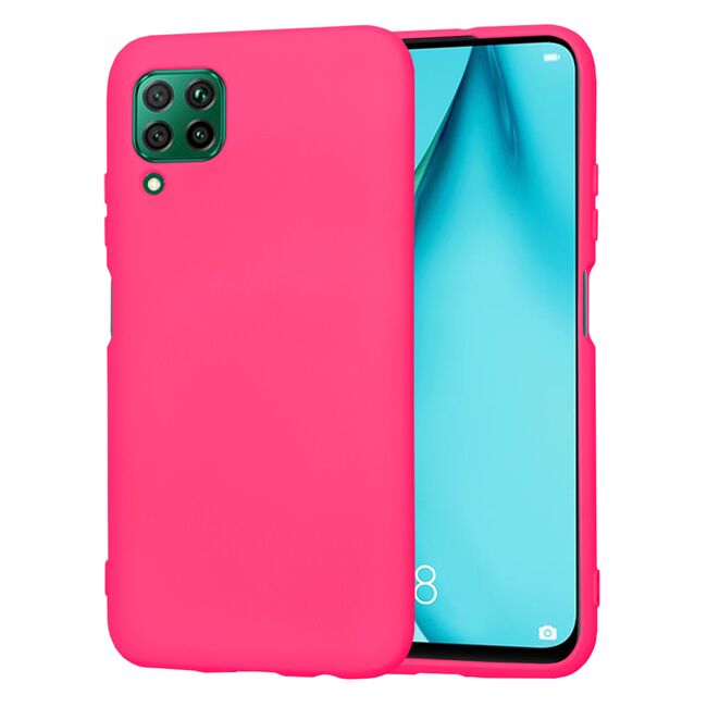 Husa pentru Huawei P40 Lite Liquid Silicone, subțire, captusita cu microfibra, anti amprentă, protectie cameră foto, fucsia