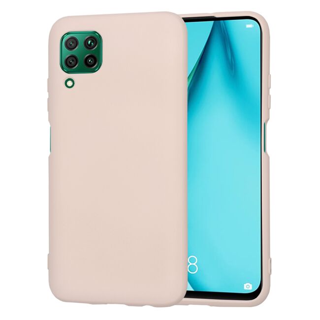 Husa pentru Huawei P40 Lite Liquid Silicone, subțire, captusita cu microfibra, anti amprentă, protectie cameră foto, roz inchis