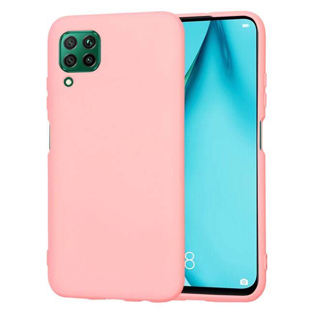 Husa pentru Huawei P40 Lite Liquid Silicone, subțire, captusita cu microfibra, anti amprentă, protectie cameră foto, roz