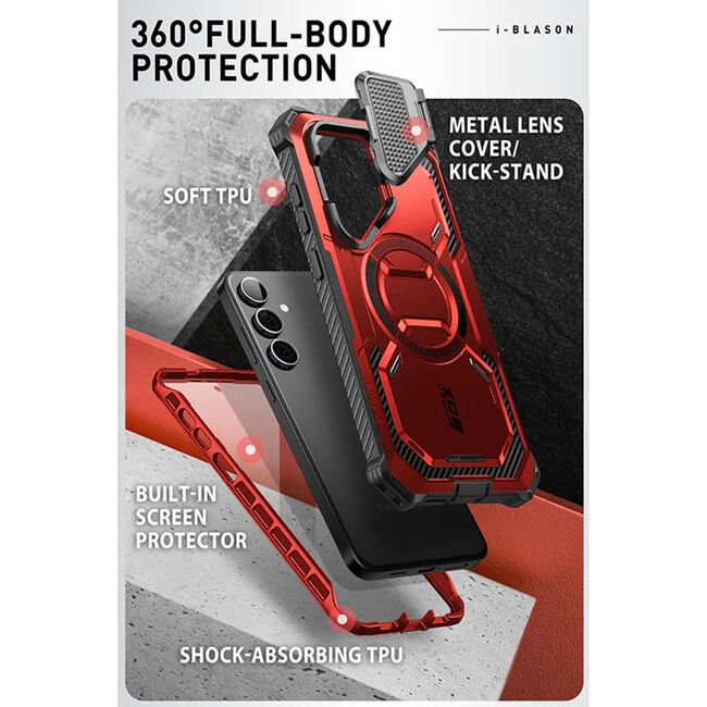 [Pachet 360°] Husa + folie Samsung Galaxy S24 Plus I-Blason Armorbox MagSafe, rosu