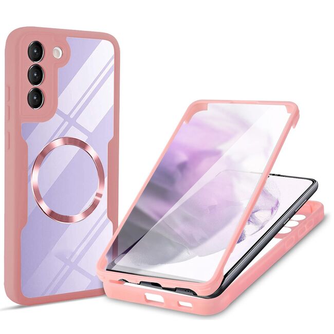 Pachet 360: Husa cu folie integrata pentru  Samsung Galaxy S21 FE cu MagSafe Cover360 fata / spate - roz