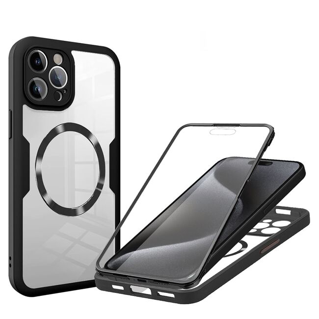 Pachet 360: Husa cu folie integrata pentru  iPhone 15 Pro Max cu MagSafe Cover360 fata / spate - negru