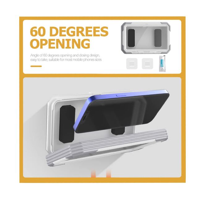 Suport Telefon Ajustabil 360° Impermeabil cu Montare Autoadezivă - Compatibil Universal pentru Baie, Dormitor, Bucătărie, alb