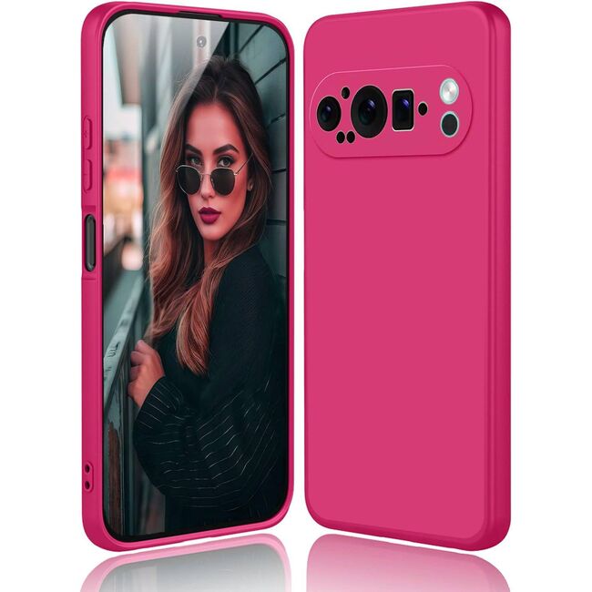 Husa pentru  Google Pixel 9 Pro XL Liquid Silicone, subțire, captusita cu microfibra, anti amprentă, protectie cameră foto, fucsia