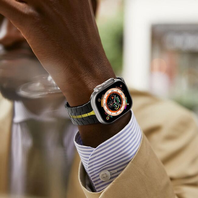 Curea pentru Apple Watch 4, 5, 6, 7, 8, 9, SE, SE2, Ultra, Ultra 2 (42/44/45/49mm) - negru portocaliu