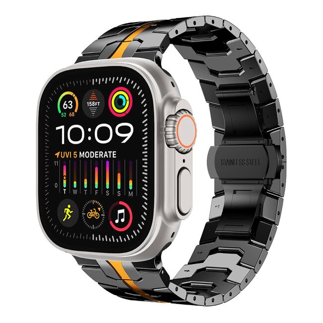 Curea pentru Apple Watch 4, 5, 6, 7, 8, 9, SE, SE2, Ultra, Ultra 2 (42/44/45/49mm) - negru portocaliu