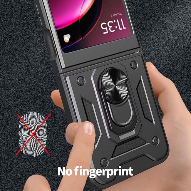 Husa pentru  Motorola Razr 50 Ring Armor Kickstand Tough Rugged Cover cu protectie camera, negru