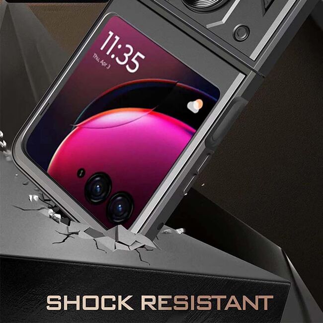 Husa pentru  Motorola Razr 50 Ultra Ring Armor Kickstand Tough Rugged Cover cu protectie camera, negru