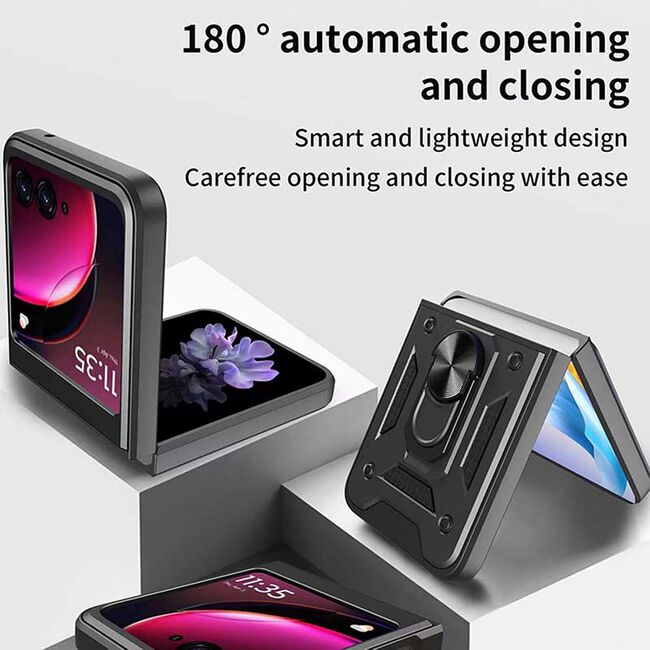 Husa pentru  Motorola Razr 50 Ultra Ring Armor Kickstand Tough Rugged Cover cu protectie camera, negru