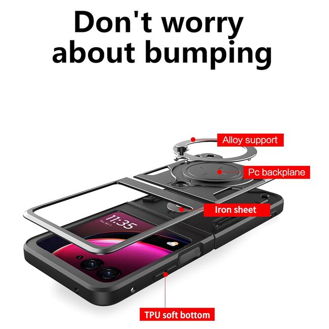 Husa pentru  Motorola Razr 50 Ultra cu protecție pentru cameră și suport magnetic integrat Ring Shockproof, albastru