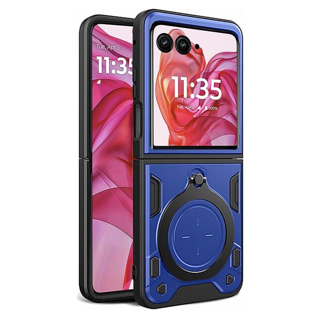 Husa pentru  Motorola Razr 50 Ultra cu protecție pentru cameră și suport magnetic integrat Ring Shockproof, albastru
