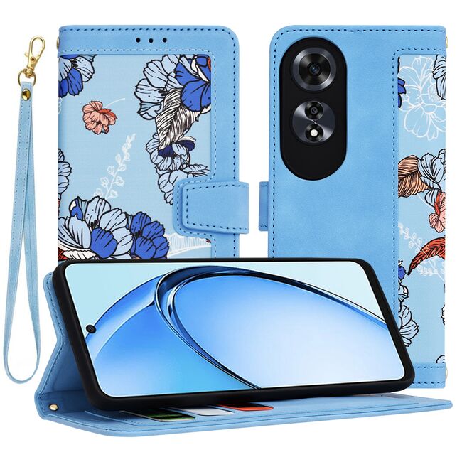 Husa tip carte pentru  Oppo A60, functie stand si port carduri, alb