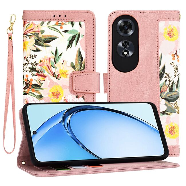 Husa tip carte pentru  Oppo A60, functie stand si port carduri, alb