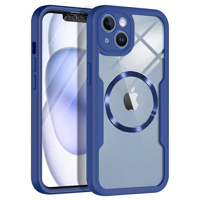 Pachet 360: Husa cu folie integrata pentru  iPhone 13 cu MagSafe Cover360 fata / spate - albastru