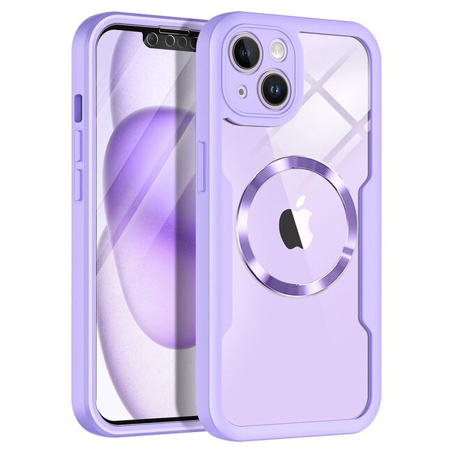 Pachet 360: Husa cu folie integrata pentru  iPhone 13 cu MagSafe Cover360 fata / spate - mov