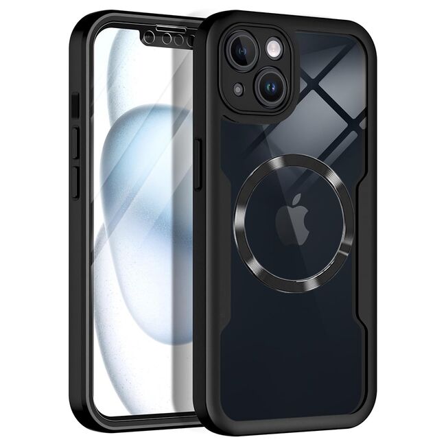 Pachet 360: Husa cu folie integrata pentru  iPhone 13 cu MagSafe Cover360 fata / spate - negru