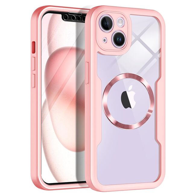 Pachet 360: Husa cu folie integrata pentru  iPhone 13 cu MagSafe Cover360 fata / spate - roz