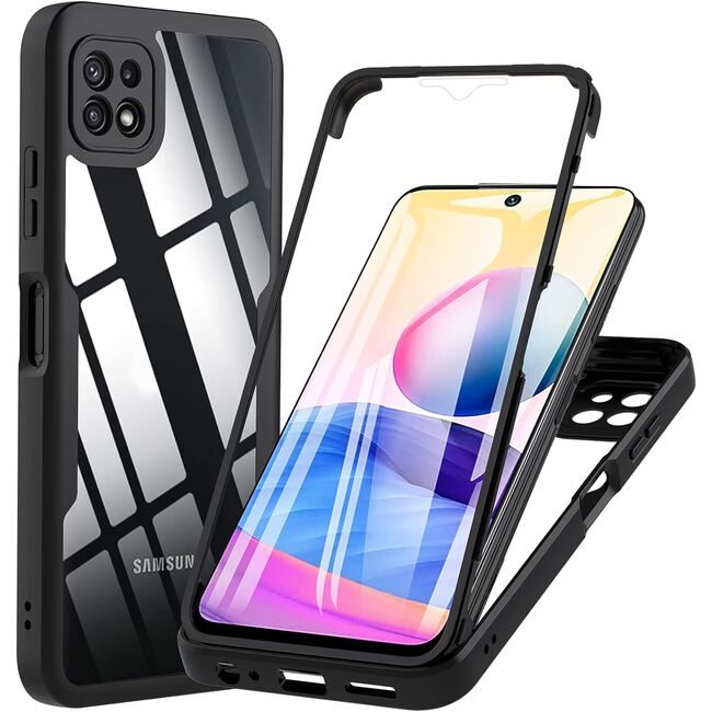 Pachet 360: Husa cu folie integrata pentru  Samsung Galaxy A22 5G Cover360 fata / spate - negru