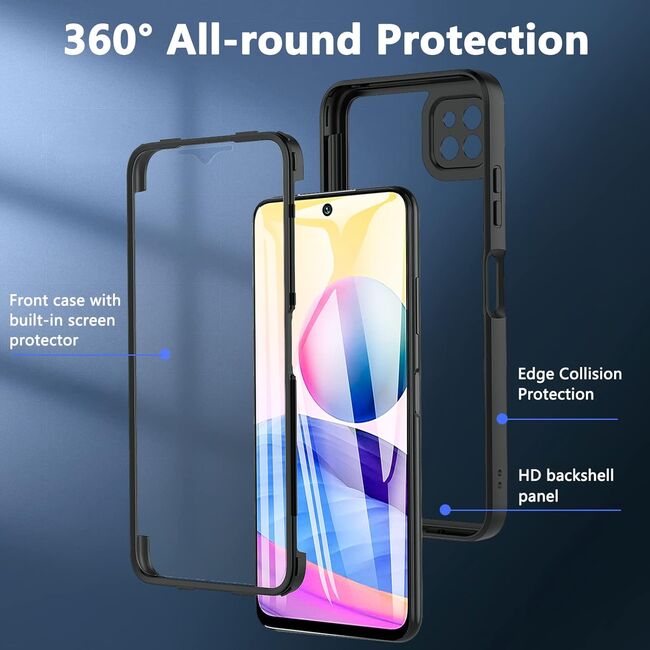 Pachet 360: Husa cu folie integrata pentru  Samsung Galaxy A22 5G Cover360 fata / spate - negru
