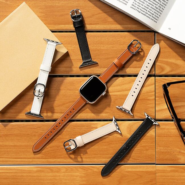 Curea pentru Apple Watch 4, 5, 6, 7, 8, 9, SE, SE2, Ultra, Ultra 2 (38/40/41mm) Leather Slim - maro