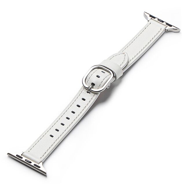 Curea pentru Apple Watch 4, 5, 6, 7, 8, 9, SE, SE2, Ultra, Ultra 2 (38/40/41mm) Leather Slim - alb
