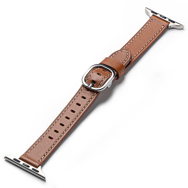 Curea pentru Apple Watch 4, 5, 6, 7, 8, 9, SE, SE2, Ultra, Ultra 2 (38/40/41mm) Leather Slim - maro