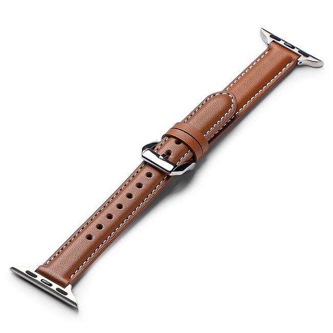 Curea pentru Apple Watch 4, 5, 6, 7, 8, 9, SE, SE2, Ultra, Ultra 2 (38/40/41mm) Leather Slim - maro intens