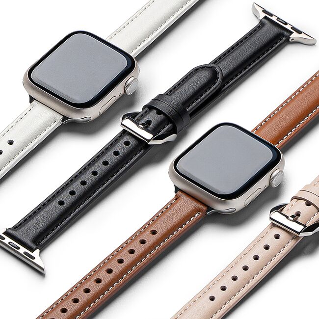 Curea pentru Apple Watch 4, 5, 6, 7, 8, 9, SE, SE2, Ultra, Ultra 2 (38/40/41mm) Leather Slim - negru intens