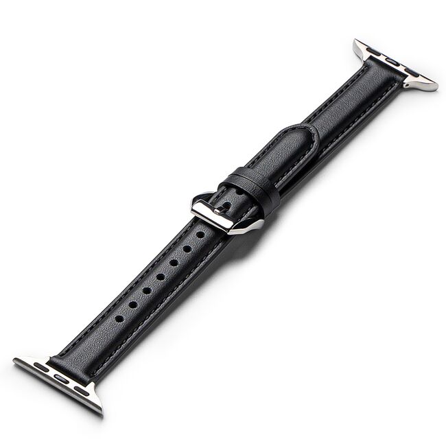 Curea pentru Apple Watch 4, 5, 6, 7, 8, 9, SE, SE2, Ultra, Ultra 2 (38/40/41mm) Leather Slim - negru intens