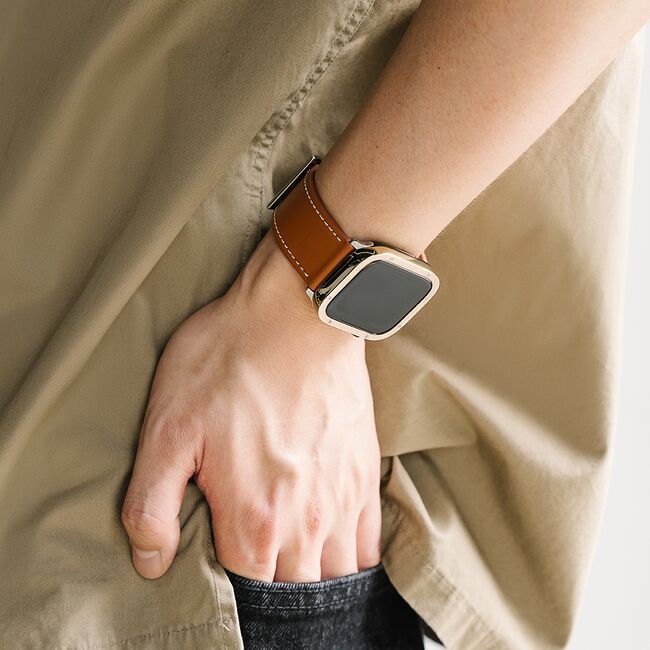 Curea pentru Apple Watch 4, 5, 6, 7, 8, 9, SE, SE2, Ultra, Ultra 2 (42/44/45/49mm) Leather - maro intens